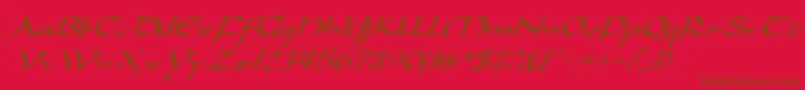 DarwyckeItalic-Schriftart – Braune Schriften auf rotem Hintergrund