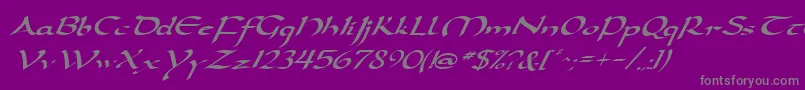 DarwyckeItalic-fontti – harmaat kirjasimet violetilla taustalla