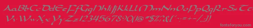 Czcionka DarwyckeItalic – szare czcionki na czerwonym tle