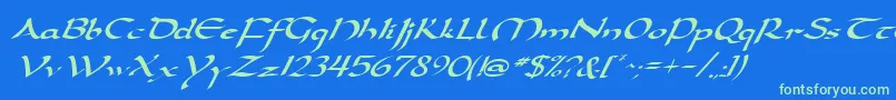 DarwyckeItalic-fontti – vihreät fontit sinisellä taustalla