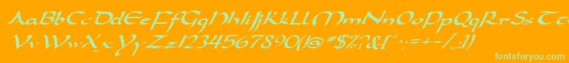 Czcionka DarwyckeItalic – zielone czcionki na pomarańczowym tle