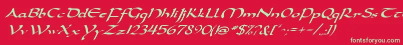DarwyckeItalic-fontti – vihreät fontit punaisella taustalla