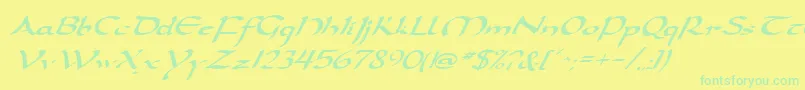 フォントDarwyckeItalic – 黄色い背景に緑の文字