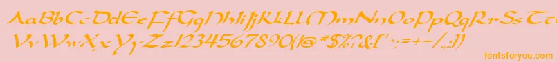 Fonte DarwyckeItalic – fontes laranjas em um fundo rosa