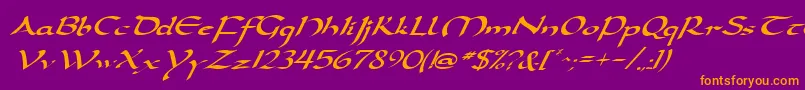 DarwyckeItalic-Schriftart – Orangefarbene Schriften auf violettem Hintergrund
