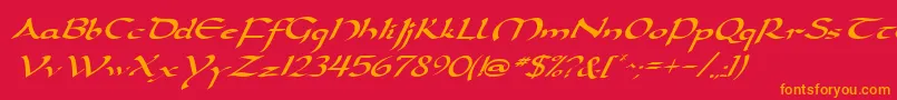 フォントDarwyckeItalic – 赤い背景にオレンジの文字