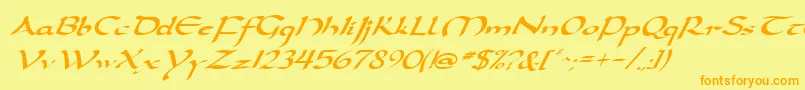 Czcionka DarwyckeItalic – pomarańczowe czcionki na żółtym tle