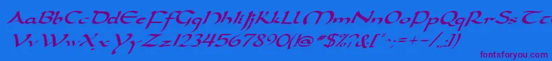 フォントDarwyckeItalic – 紫色のフォント、青い背景
