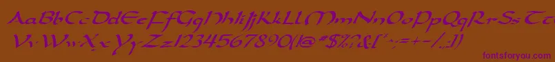 Czcionka DarwyckeItalic – fioletowe czcionki na brązowym tle