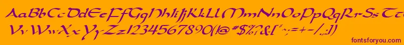 DarwyckeItalic-Schriftart – Violette Schriften auf orangefarbenem Hintergrund