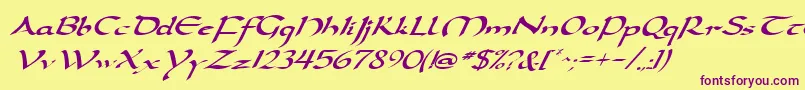 Czcionka DarwyckeItalic – fioletowe czcionki na żółtym tle
