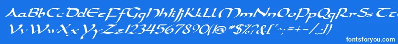 DarwyckeItalic-Schriftart – Weiße Schriften auf blauem Hintergrund