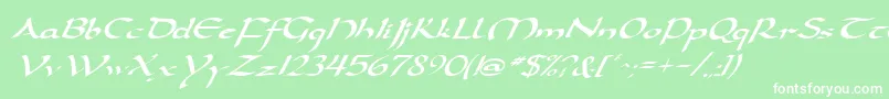 DarwyckeItalic-fontti – valkoiset fontit vihreällä taustalla