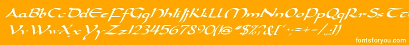 DarwyckeItalic-fontti – valkoiset fontit oranssilla taustalla