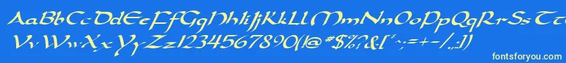 DarwyckeItalic-fontti – keltaiset fontit sinisellä taustalla