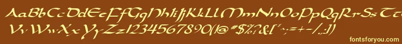 DarwyckeItalic-Schriftart – Gelbe Schriften auf braunem Hintergrund