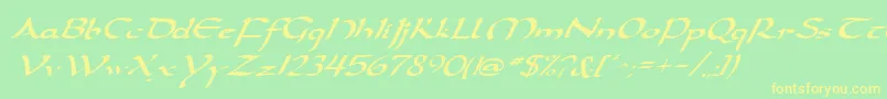DarwyckeItalic-fontti – keltaiset fontit vihreällä taustalla
