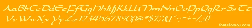 DarwyckeItalic-Schriftart – Gelbe Schriften auf orangefarbenem Hintergrund