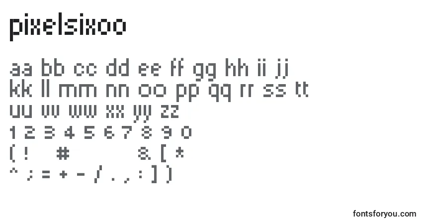 Czcionka Pixelsix00 – alfabet, cyfry, specjalne znaki