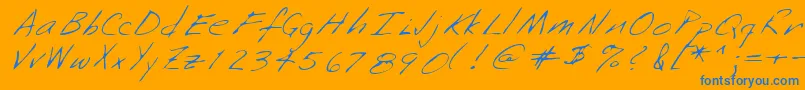 Lehn253-Schriftart – Blaue Schriften auf orangefarbenem Hintergrund