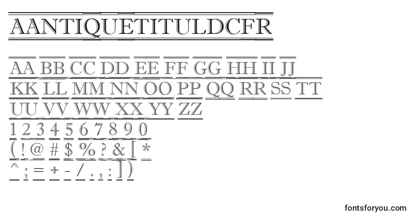 Czcionka AAntiquetituldcfr – alfabet, cyfry, specjalne znaki