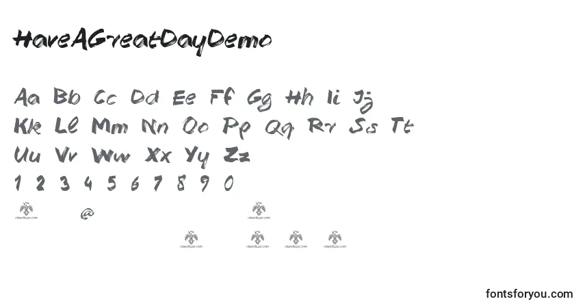 Czcionka HaveAGreatDayDemo – alfabet, cyfry, specjalne znaki