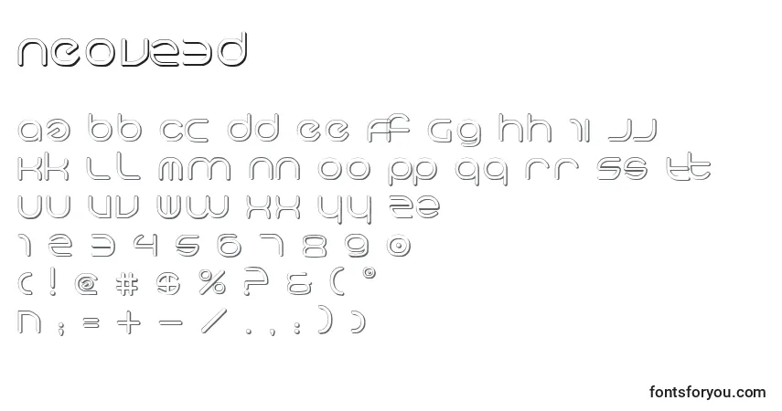 Czcionka Neov23D – alfabet, cyfry, specjalne znaki