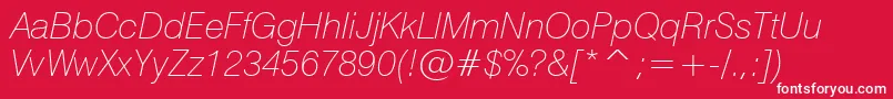Swiss721ThinItalicBt-fontti – valkoiset fontit punaisella taustalla