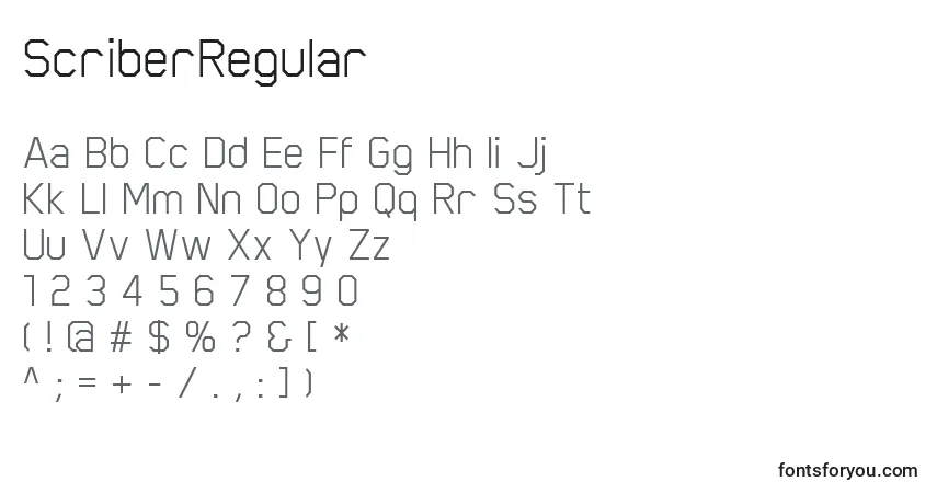 ScriberRegular Font – alphabet, numbers, special characters