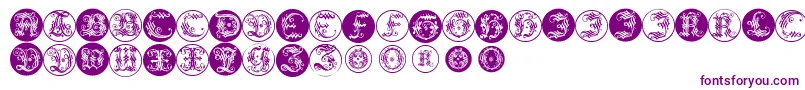 Ornamentalinitialbuttons-Schriftart – Violette Schriften auf weißem Hintergrund