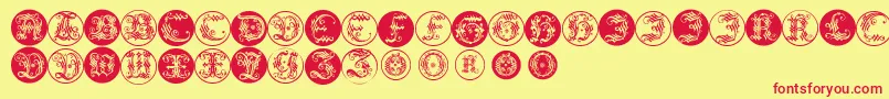 Ornamentalinitialbuttons Font – Red Fonts on Yellow Background