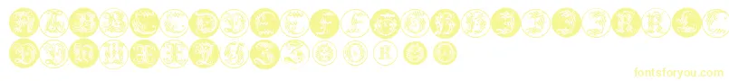 Ornamentalinitialbuttons-Schriftart – Gelbe Schriften auf weißem Hintergrund