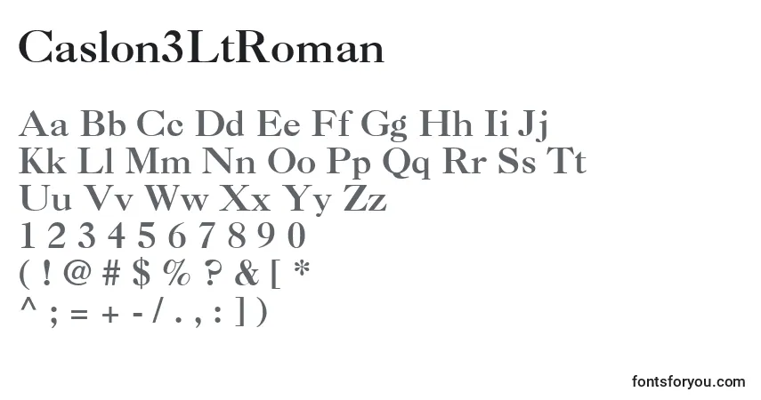 A fonte Caslon3LtRoman – alfabeto, números, caracteres especiais