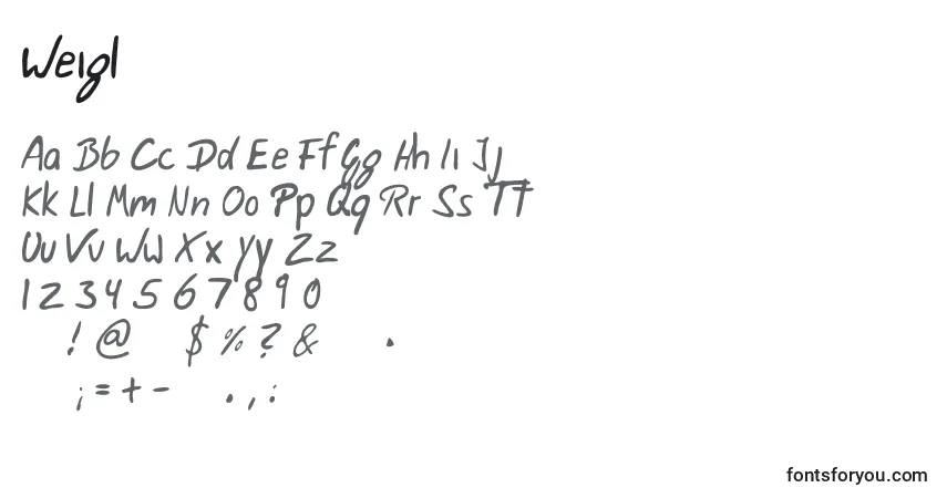 Czcionka Weigl – alfabet, cyfry, specjalne znaki