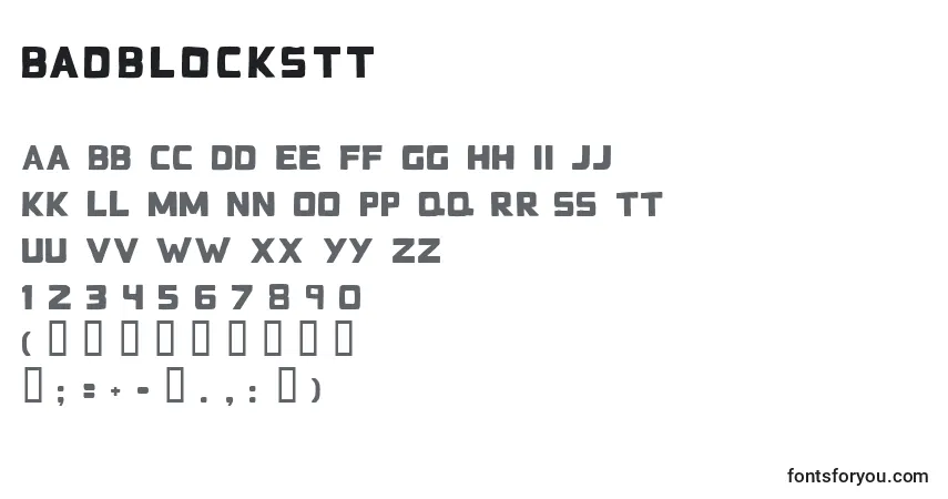 Czcionka Badblockstt – alfabet, cyfry, specjalne znaki