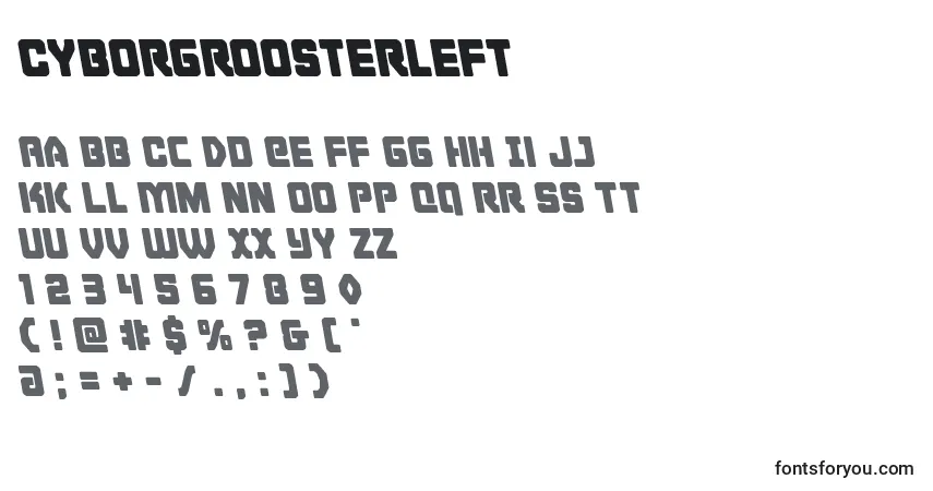 Czcionka Cyborgroosterleft – alfabet, cyfry, specjalne znaki