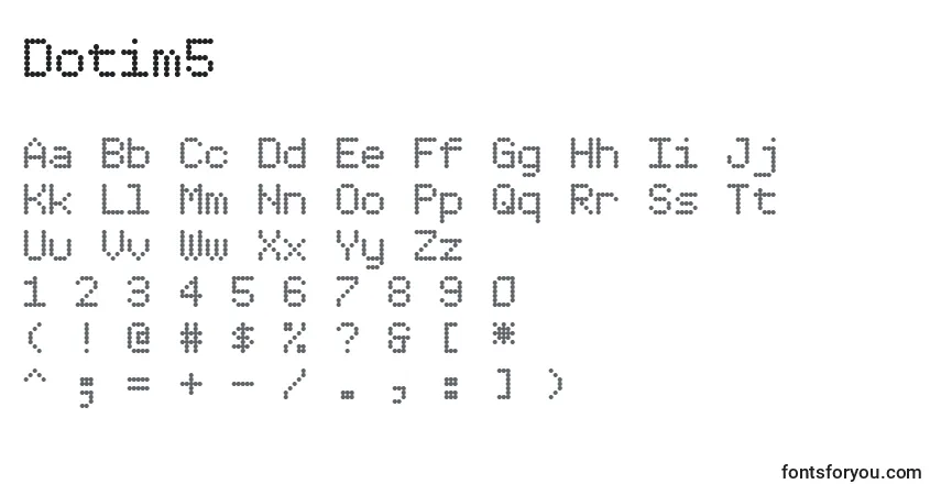 Czcionka Dotim5 – alfabet, cyfry, specjalne znaki