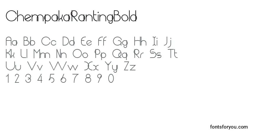A fonte ChempakaRantingBold – alfabeto, números, caracteres especiais
