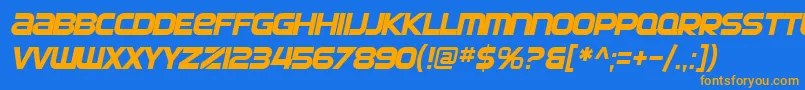 フォントSfAutomatonOblique – オレンジ色の文字が青い背景にあります。