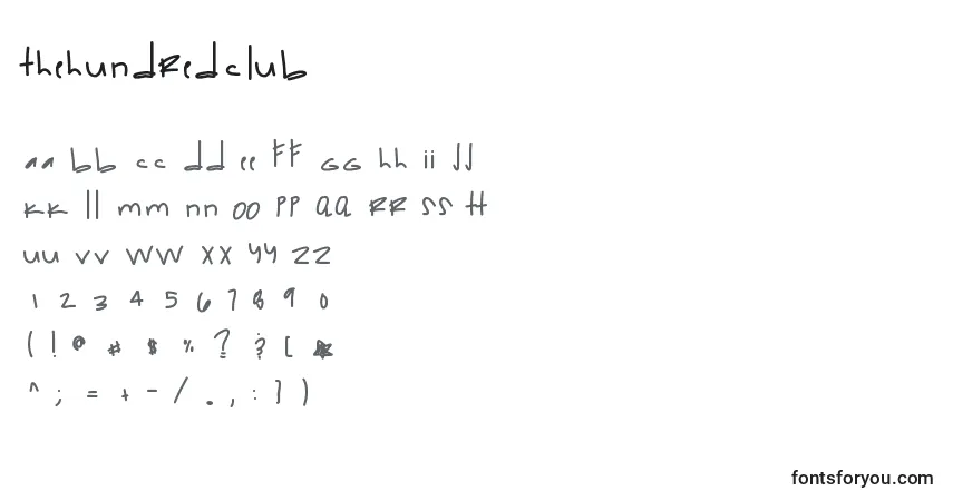 A fonte Thehundredclub – alfabeto, números, caracteres especiais