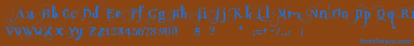 OpusPix-Schriftart – Blaue Schriften auf braunem Hintergrund