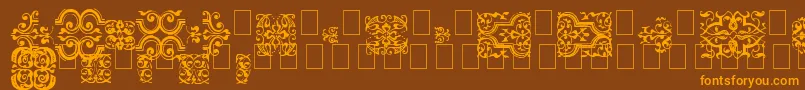 Weitere Informationen zur ImFellFlowers1-Schriftart ImFellFlowers1-Schriftart – Orangefarbene Schriften auf braunem Hintergrund