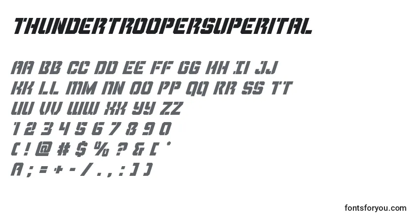 A fonte Thundertroopersuperital – alfabeto, números, caracteres especiais