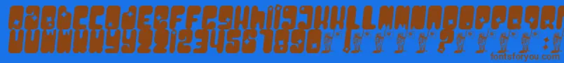 フォントMoonpcgs – 茶色の文字が青い背景にあります。