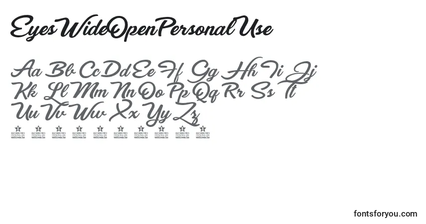 EyesWideOpenPersonalUse Font – alphabet, numbers, special characters