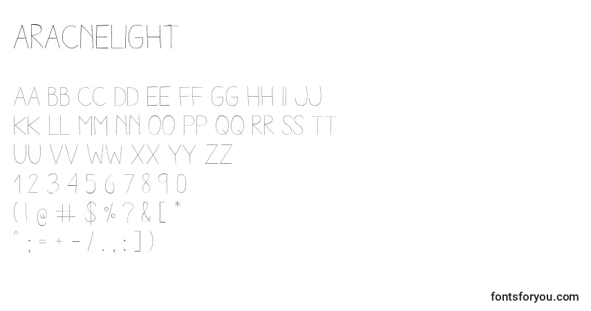 Czcionka AracneLight – alfabet, cyfry, specjalne znaki