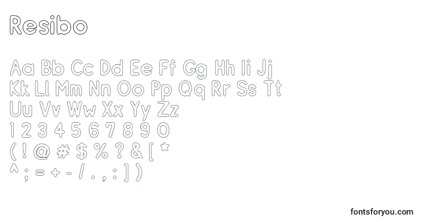 Czcionka Resibo – alfabet, cyfry, specjalne znaki