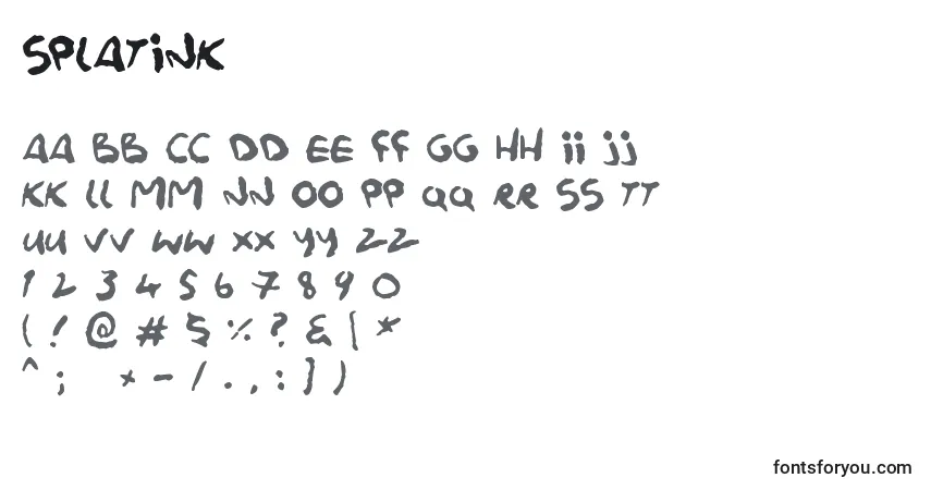 A fonte Splatink – alfabeto, números, caracteres especiais