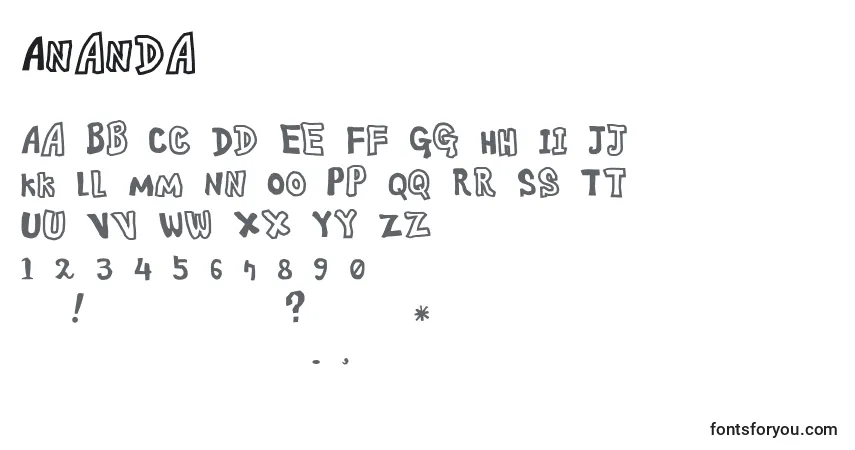 Schriftart Ananda – Alphabet, Zahlen, spezielle Symbole