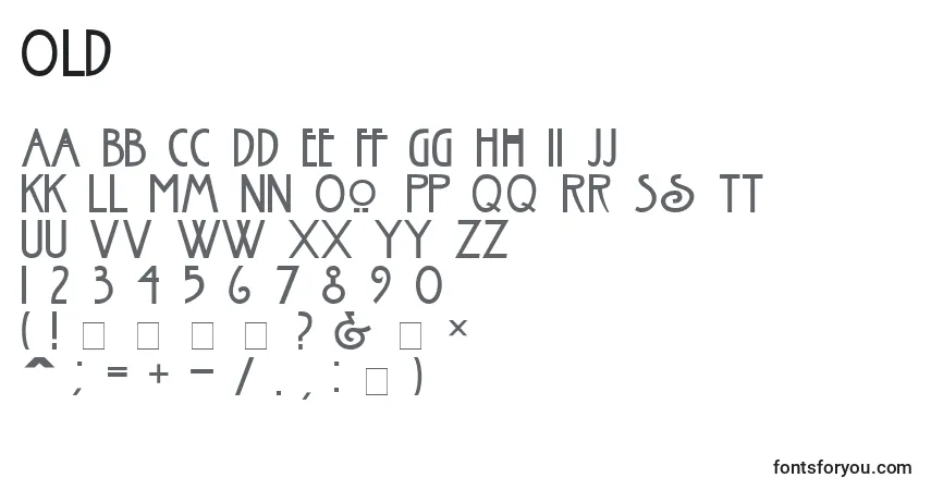 A fonte Old – alfabeto, números, caracteres especiais